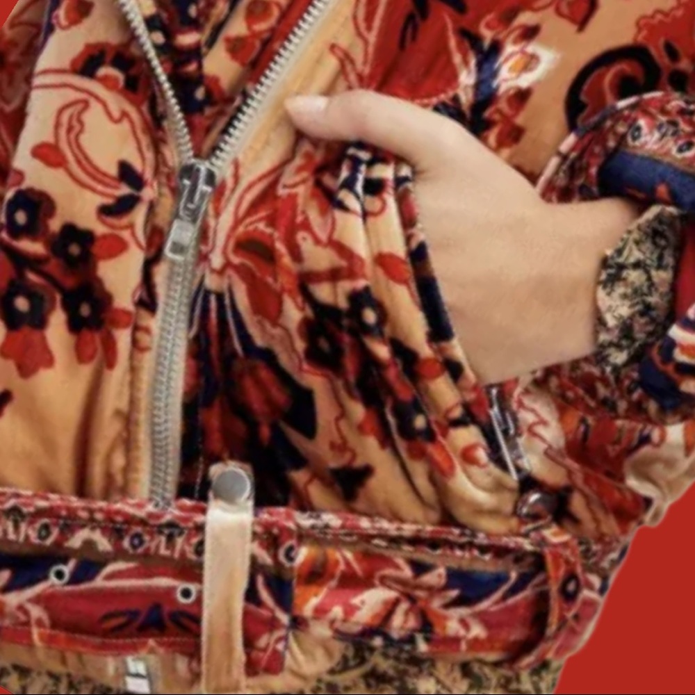 Free People Bailey Velvet Moto Sm Blue Red Floral Jacket Coat - Picture 5 of 7